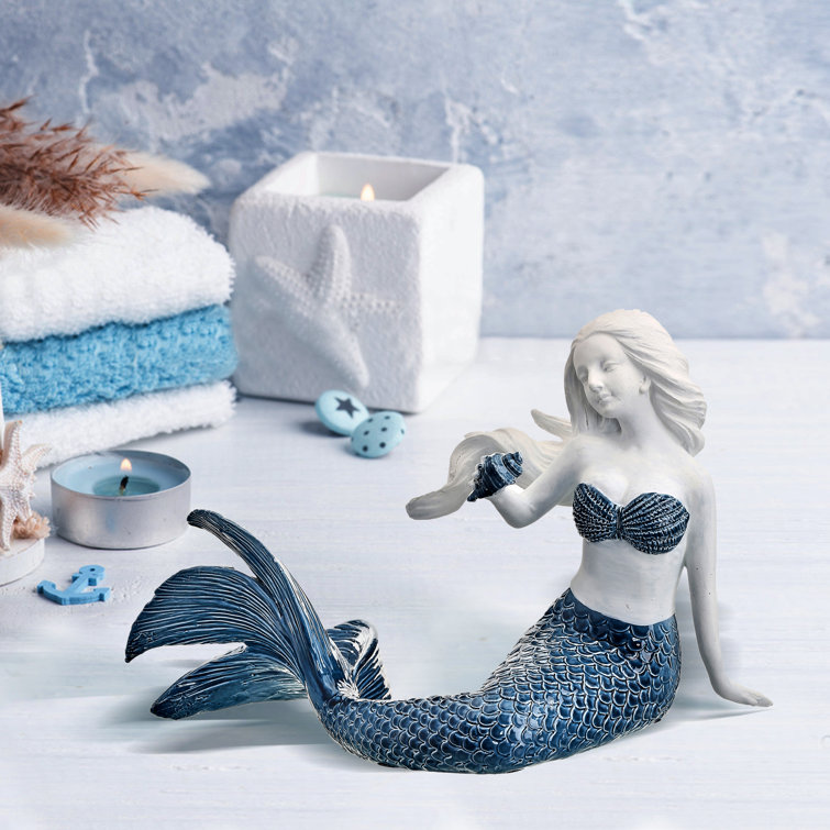 Dovecove Resin 'Ceramic' Mermaid Holding Shell Figurine Wayfair